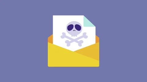 Email With Skull Cyber Security 2d Animation with Alpha Matte Stock Footage 336293515