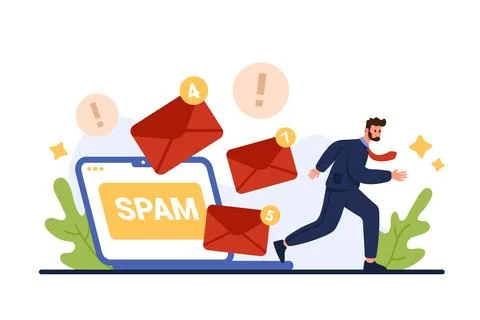 Email spam overload, many junk mails reduce efficiency and productivity of Illustrazione stock
