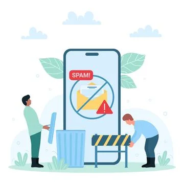 Email spam, tiny people clean mobile phone from trash files, remove spam Stock Illustration