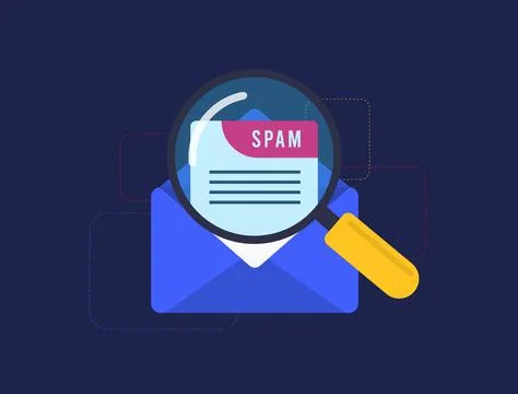 Email Spam vector icon. Unsolicited malicious e-mail envelope with warning Stock Illustration