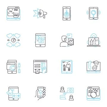 Email strategy linear icons set. Campaigning, Deliverability, Segmentation Illustrazione stock