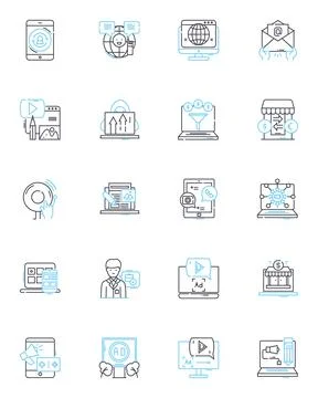 Email strategy linear icons set. Campaigning, Deliverability, Segmentation Illustrazione stock