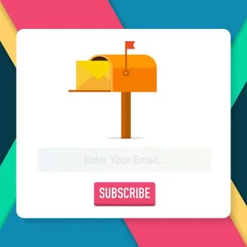 Email subscribe, online newsletter vector template with mailbox and submit bu Stock Illustration