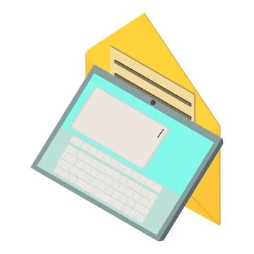 Email symbol icon isometric vector. Tablet and open envelope with letter inside Stock Illustration