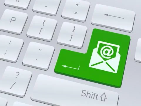 Email symbol on white computer keyboard. Vector illustration. Stock Illustration
