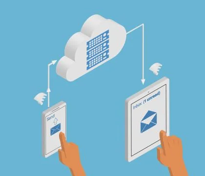 Email synchronization of smartphone and tablet pc via cloud server Stock Illustration