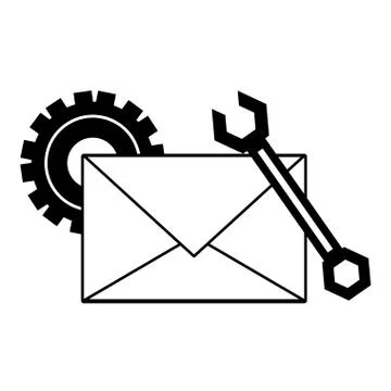 Email technical support symbols isolated in black and white Stock Illustration