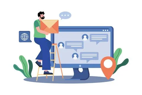 Email threading organizes messages into threads. Stock Illustration