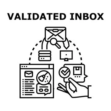 Email validation system concept validating inbox messages Stock Illustration