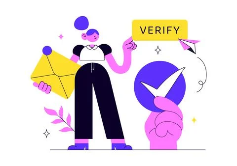 Email Verification Vector Illustration Featuring Secure Email Authenticatio.. Stock Illustration