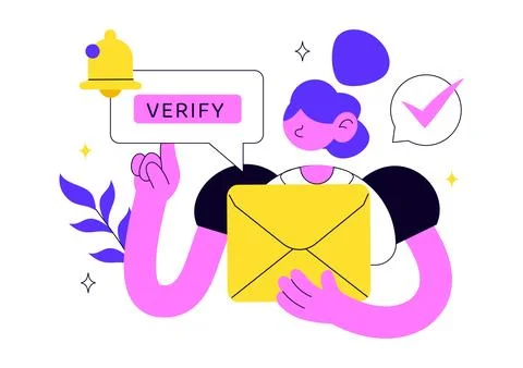 Email Verification Vector Illustration Featuring Secure Email Authenticatio.. Stock Illustration