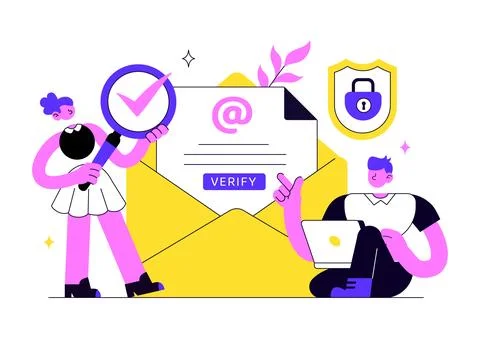 Email Verification Vector Illustration Featuring Secure Email Authenticatio.. Stock Illustration
