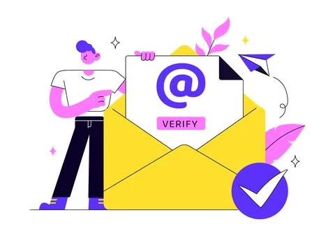 Email Verification Vector Illustration Featuring Secure Email Authenticatio.. Stock Illustration