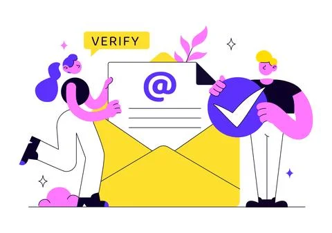 Email Verification Vector Illustration Featuring Secure Email Authenticatio.. Stock Illustration