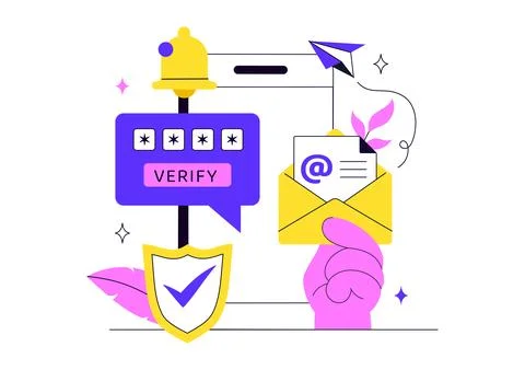 Email Verification Vector Illustration Featuring Secure Email Authenticatio.. Stock Illustration