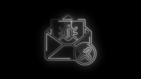 Email virus alert notification with cancel symbol glowing neon outline on icon Video stock 333970446