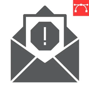 Email virus glyph icon, security and mail, spam sign vector graphics, editable Stock Illustration