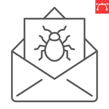 Email virus line icon, security and protection, spam vector icon, vector Stock Illustration