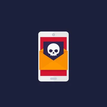 Email with virus, mobile spam icon Stock Illustration
