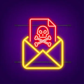 Email virus. Neon icon. Computer screen. virus, piracy, hacking and security Stock Illustration