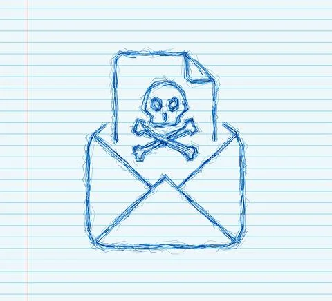 Email virus. sketch icon. Computer screen. virus, piracy, hacking and security Stock Illustration