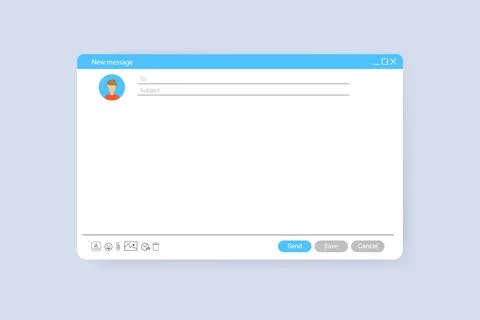 Email window template, new message blue interface mockup design. Computer Stock Illustration
