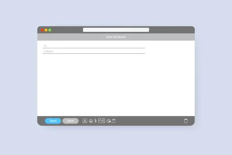 Email window template, new message grey interface mockup design. Computer Stock Illustration