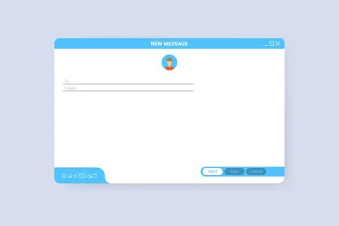 Email window template, new message blue interface mockup design. Computer Stock Illustration