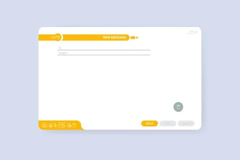 Email window template, new message orange interface mockup design. Computer Illustrazione stock