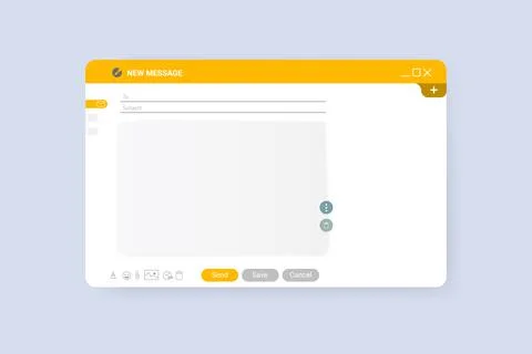 Email window template, new message orange interface mockup design. Computer Illustrazione stock