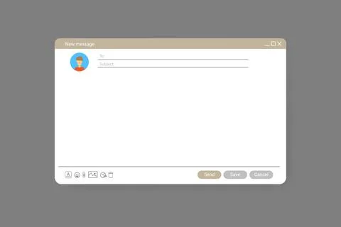 Email window template, new message blue interface mockup design. Computer Stock Illustration