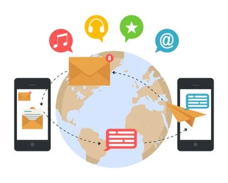 Emailing, chatting, sending message, mobile phone communication concept. Info Stock Illustration