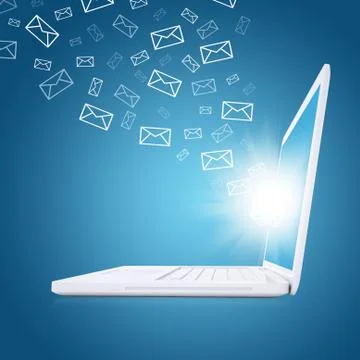 Emails fly out of laptop screen 库存插图