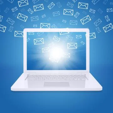 Emails fly out of laptop screen Ilustração Stock
