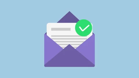 Emails sent successfully icon, Message done with checkmark 2d with alpha matte Stock Footage 335607974