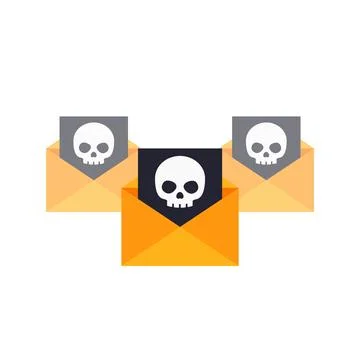 Emails with virus, spam icon, flat vector Stock Illustration