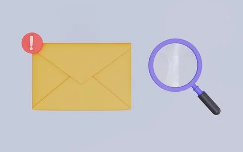 Emails with warning signs, important mail, junk mail 3d illustration Stock Illustration