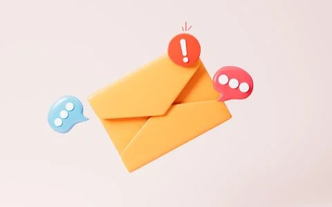 Emails with warning signs, junk mail, important mail, 3d rendering. 스톡 일러스트