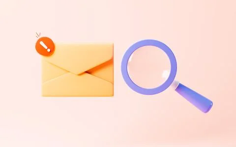 Emails with warning signs, junk mail, important mail, 3d rendering. Illustrazione stock