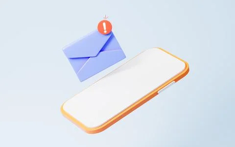 Emails with warning signs, junk mail, important mail, 3d rendering. 스톡 일러스트