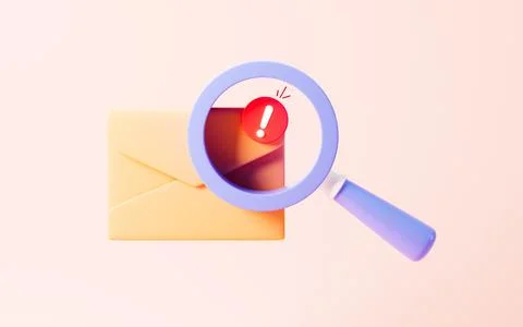 Emails with warning signs, junk mail, important mail, 3d rendering. Stock Illustration
