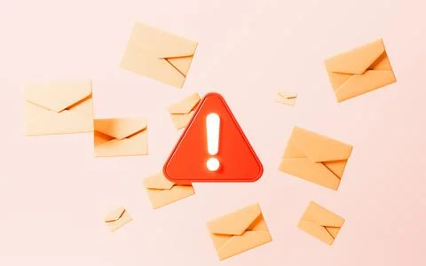 Emails with warning signs, junk mail, important mail, 3d rendering. 스톡 일러스트