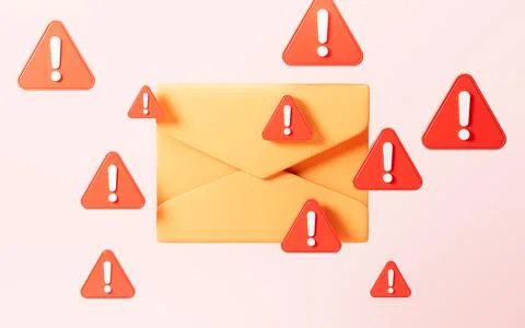 Emails with warning signs, junk mail, important mail, 3d rendering. Stock Illustration