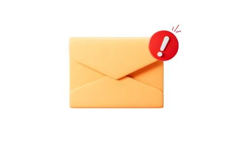 Emails with warning signs, junk mail, important mail, 3d rendering. Illustrazione stock