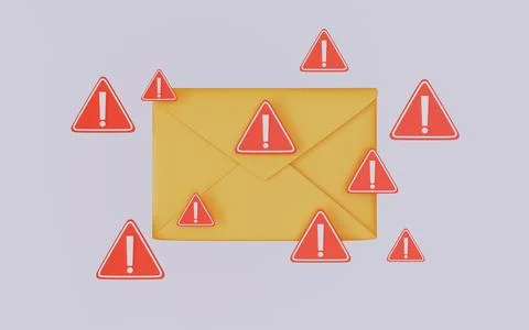 Emails with warning signs, junk mail, important mail 3d illustration Stock Illustration