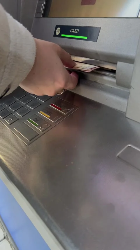 Emale hand picks up pack of paper banknotes 100 GEL Stock Footage 306622663