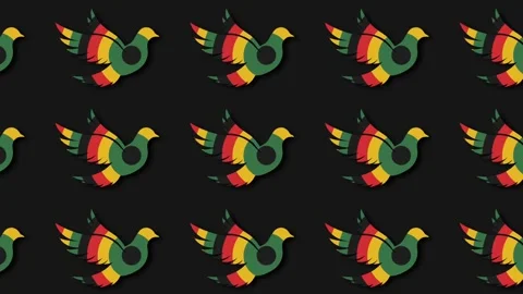 Emancipation Day Seamless Pattern of Flying Pan African Freedom Doves. Stock Footage 343637760