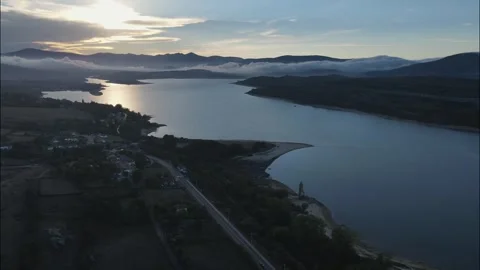 Embalse del Ebro. Spain. Sunset. Sunrise. River Stock Footage 244734086