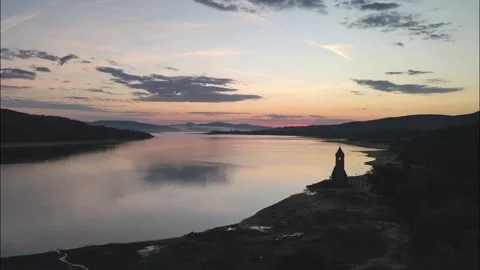 Embalse del Ebro. Spain. Sunset. River. Church Stock Footage 244734087