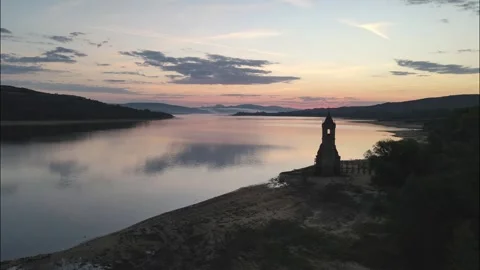 Embalse del Ebro. Spain. Sunset. River. Church Stock Footage 244734168